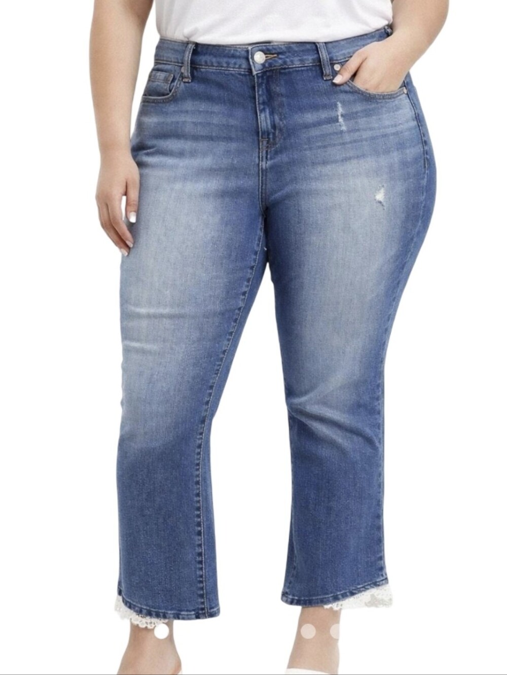 torrid Boyfriend Blue Cropped Flare Jeans Raw Hem Stretch Plus Size 26